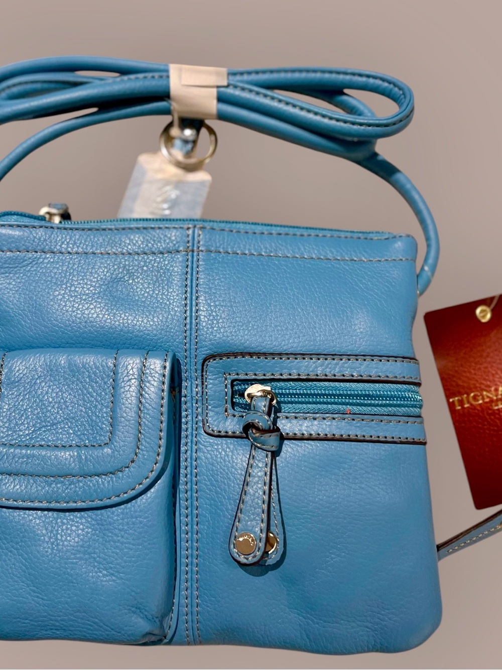Tignanello Sky Blue Pebbled Leather Crossbody Bag